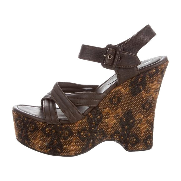 Miu Miu Shoes - MIU MIU Leather Printed Slingback Wedge Heels